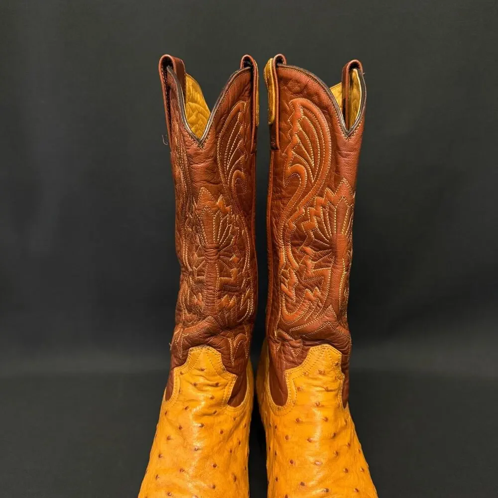 MONTANA MEN TOP QUALITY WESTERN OSTRICH & LEATHER WESTERN cowboy BOOTS us8